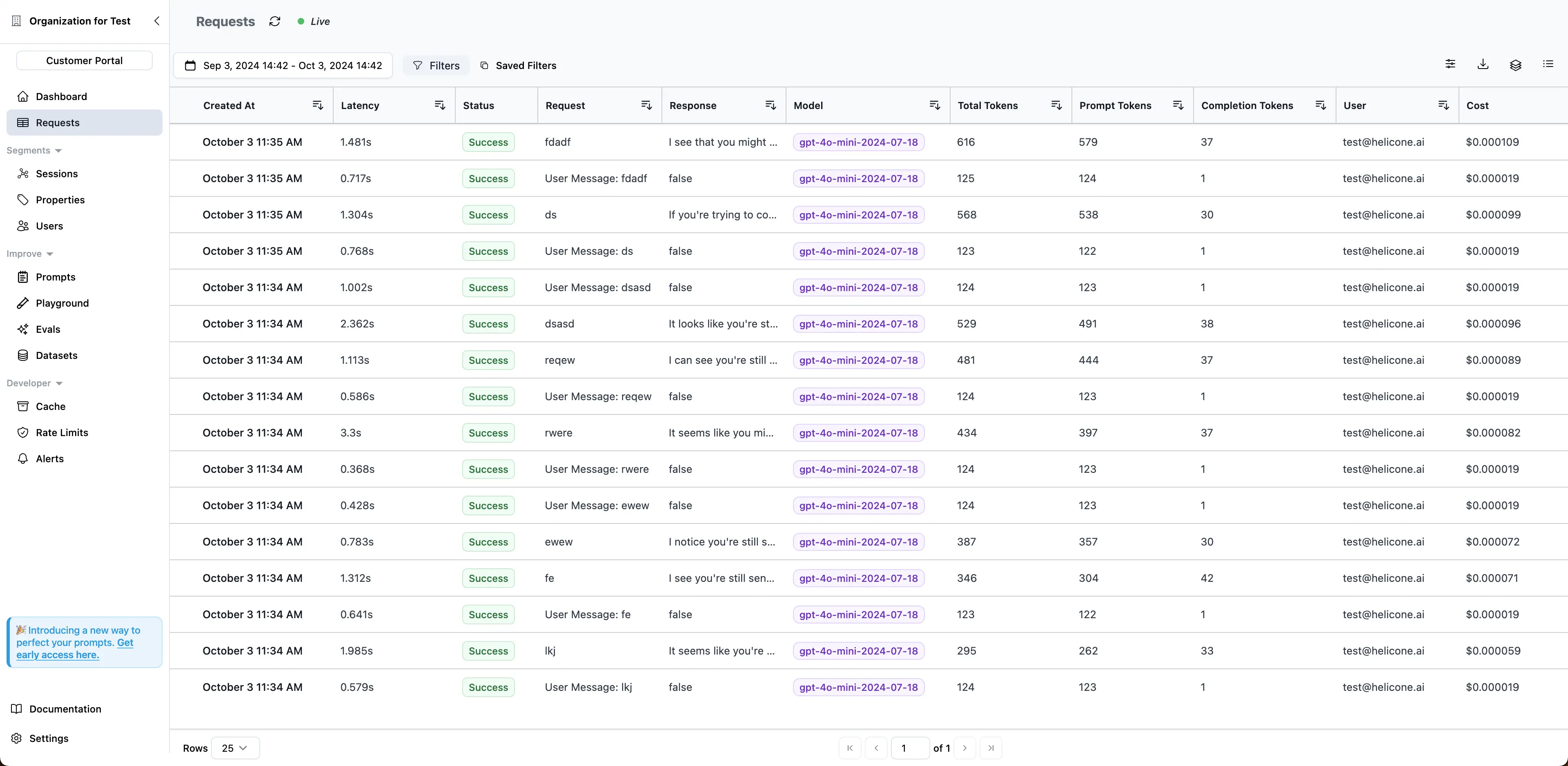 Redesigned Requests Page for Enhanced LLM Observability